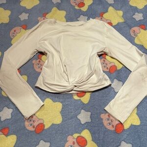 White Long Sleeve Twist Front Top